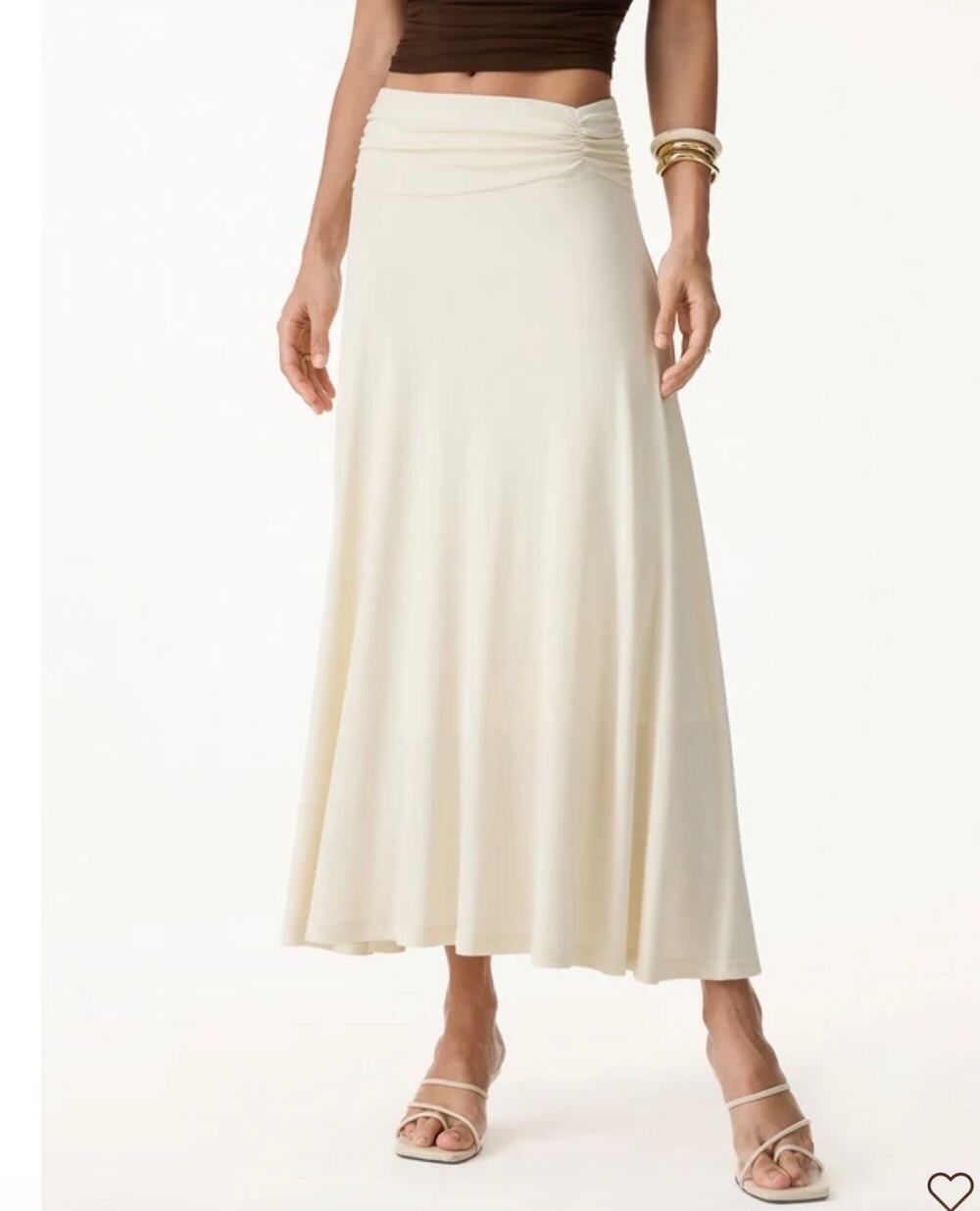 NWT OGL Move Ivory Lime Ruched Waist Flowy Maxi Skirt Size Medium Stretch